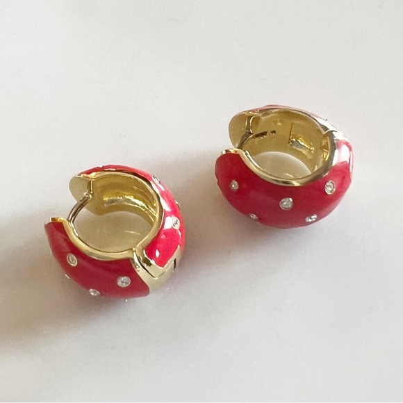 GORJANA Noel Red Shimmer Huggie Earrings 18k Gold Plated Cubic Zirconia - Picture 8 of 12